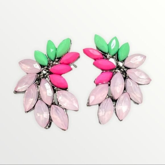 Gorgeous colorful earrings with funky retro vibe & colors pink green lavender - Picture 1 of 5